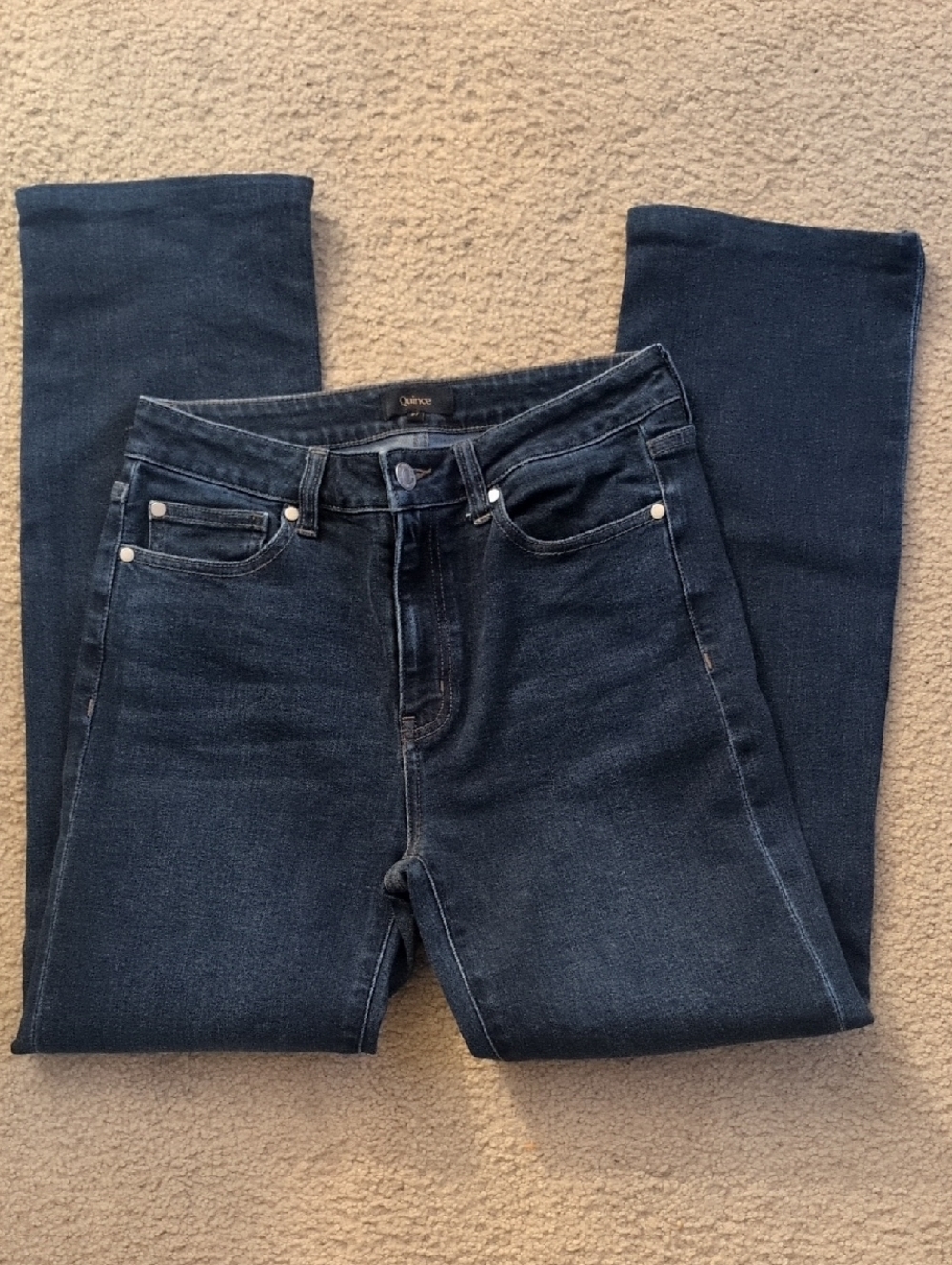 Quince Stretch High Rise Straight Jeans Midnight Blue Size 27